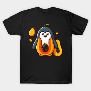 Papaya Penguin Paradise: Whimsical Fruit and Arctic Charm T-Shirt